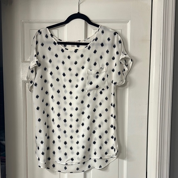 LOFT Tops - LOFT White and Blue Short Sleeve Blouse